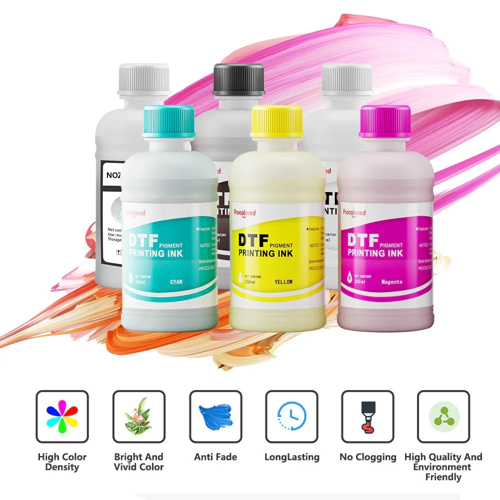 Procolored 6*250ML DTF Ink (CMYKW+Protection liquid)