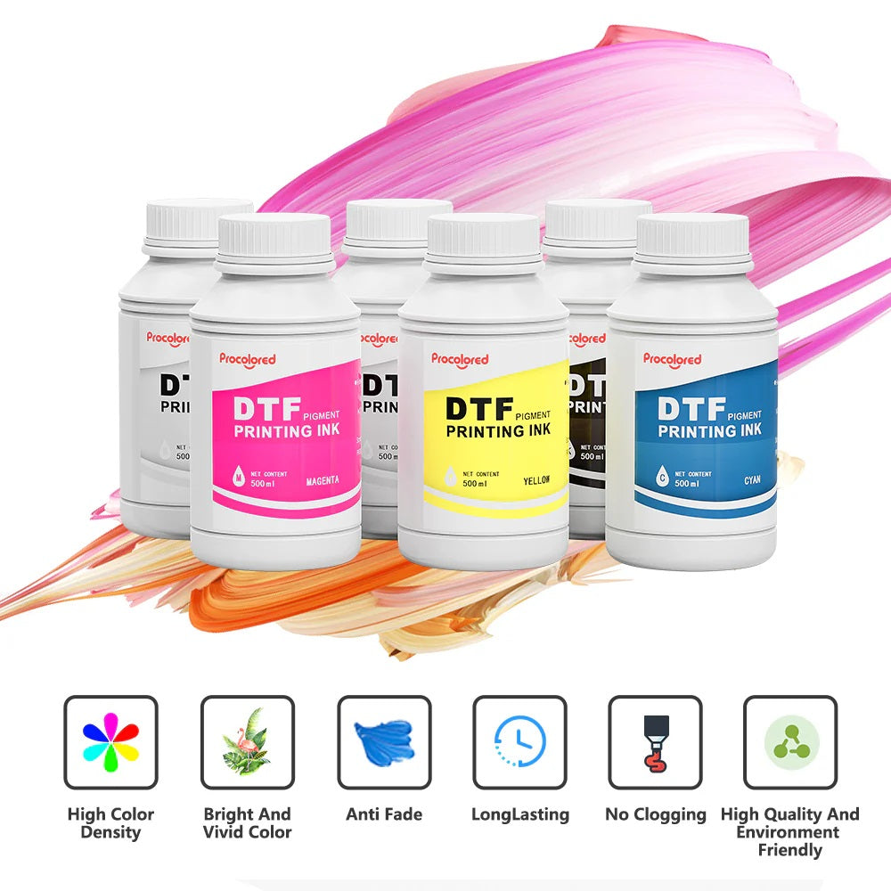 Procolored 6*500ML DTF Ink (CMYKW+Protection liquid)